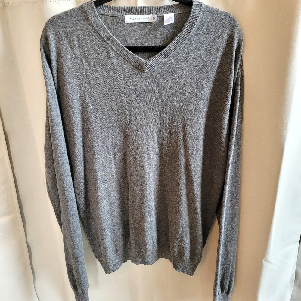 Alex Cannon Mens Sweater Silk Cashmere Blend Medium Gray Academia Preppy 15948x